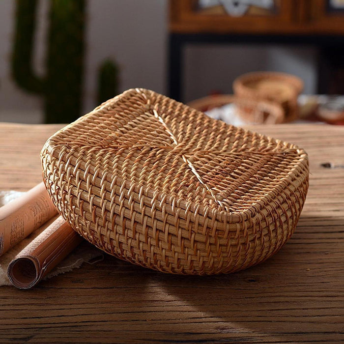 Crofta Round Rattan Fruits Bread Baskets Wicker Basket Tray for Dining Room Kitchen M