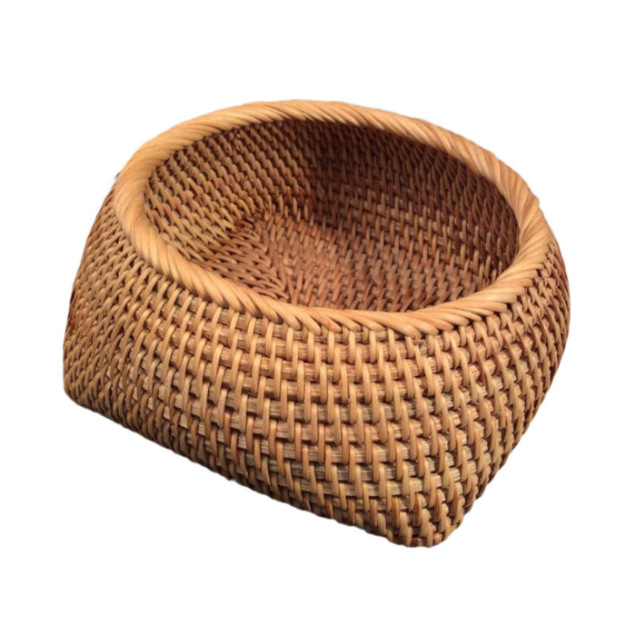 Crofta Round Rattan Fruits Bread Baskets Wicker Basket Tray for Dining Room Kitchen M