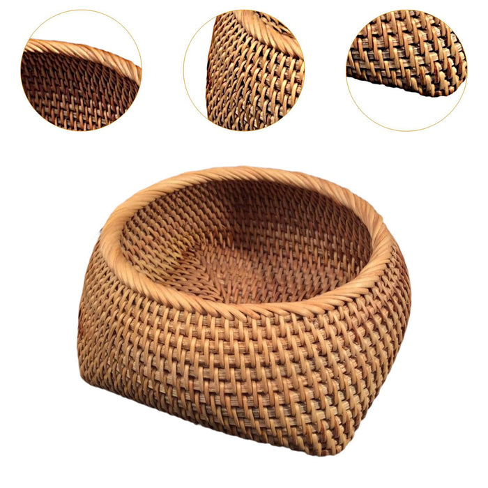 Crofta Round Rattan Fruits Bread Baskets Wicker Basket Tray for Dining Room Kitchen M