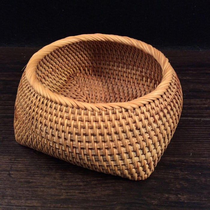 Crofta Round Rattan Fruits Bread Baskets Wicker Basket Tray for Dining Room Kitchen M