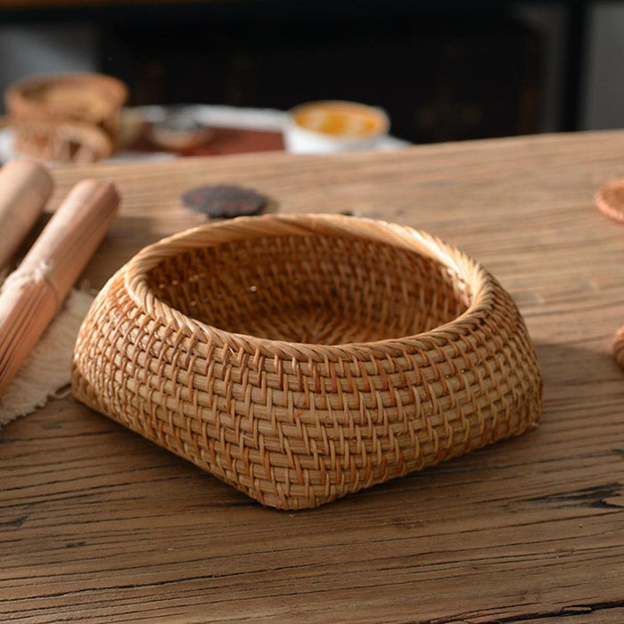 Crofta Round Rattan Fruits Bread Baskets Wicker Basket Tray for Dining Room Kitchen M