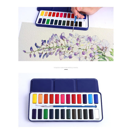 Crofta Watercolor Paint Shading Washable Watercolor for Countryside Travel Garden 24 color