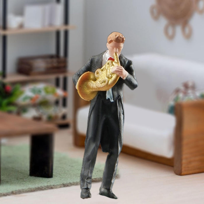 Crofta 1:64 Scale Band Figurine Dioramas for Train Layout Micro Landscape DIY Scene French horn player