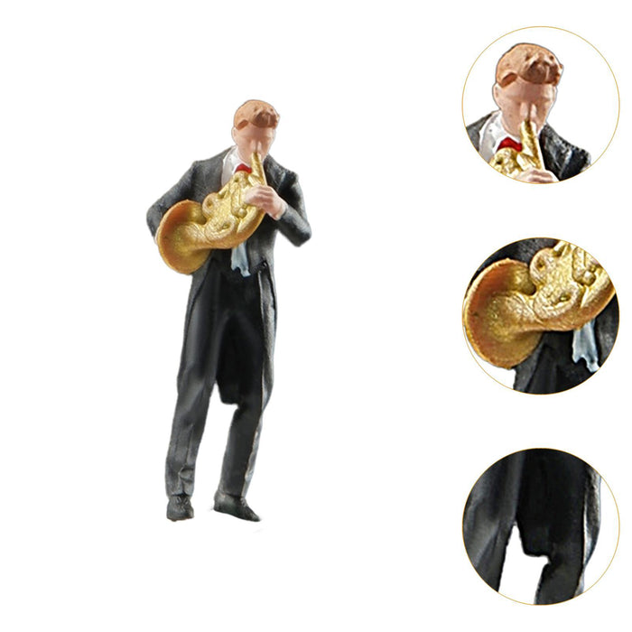 Crofta 1:64 Scale Band Figurine Dioramas for Train Layout Micro Landscape DIY Scene French horn player