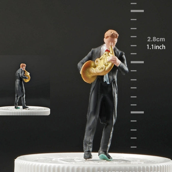 Crofta 1:64 Scale Band Figurine Dioramas for Train Layout Micro Landscape DIY Scene French horn player