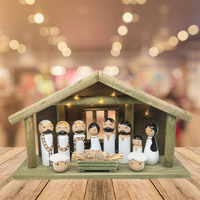 Crofta Wooden Gift Collection Religious Nativity Scene Figurine for Party Home Xmas