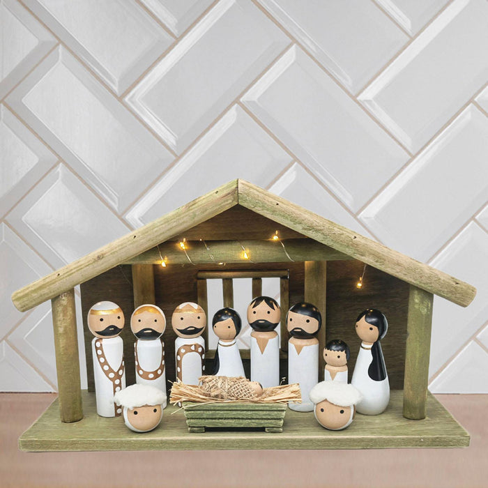 Crofta Wooden Gift Collection Religious Nativity Scene Figurine for Party Home Xmas