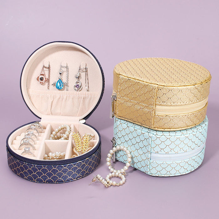 Crofta Jewelry Organizer Case PU Leather Jewelry Travel Box for Necklace Rings Home Light blue