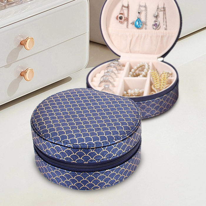 Crofta Jewelry Organizer Case PU Leather Jewelry Travel Box for Necklace Rings Home Dark blue