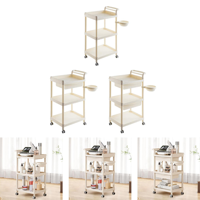 Crofta 3 Tier Rolling Storage Organizer Rolling Cart for Dressing Room Dorm Kitchen No drawer