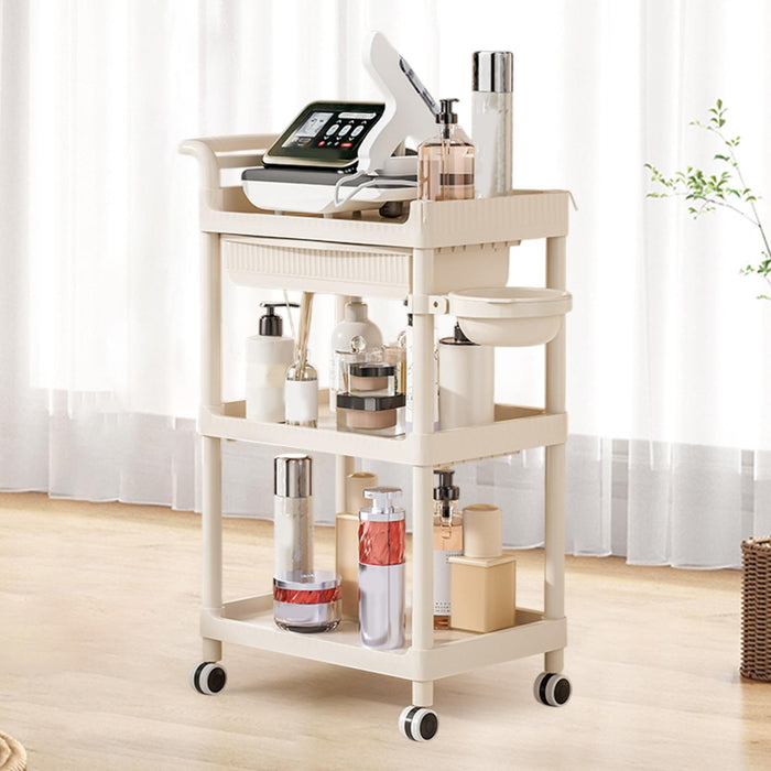 Crofta 3 Tier Rolling Storage Organizer Rolling Cart for Dressing Room Dorm Kitchen 1 drawer