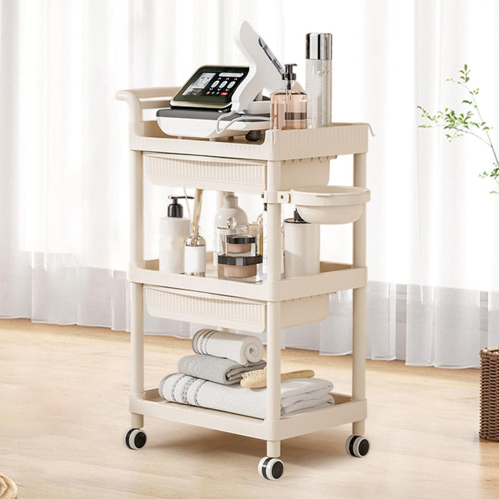 Crofta 3 Tier Rolling Storage Organizer Rolling Cart for Dressing Room Dorm Kitchen 2 drawer