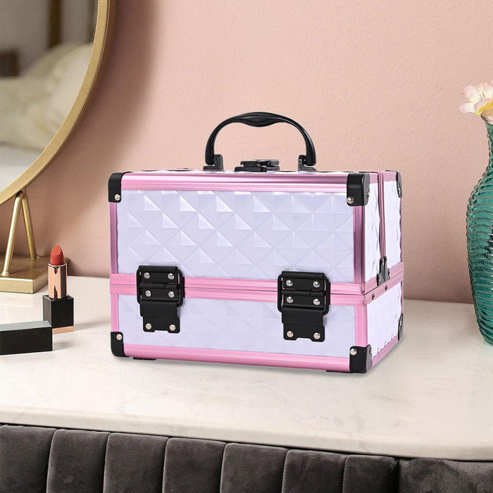 Crofta Portable Makeup Train Case Makeup Box Organizer for Girls Aesthetic Supplies