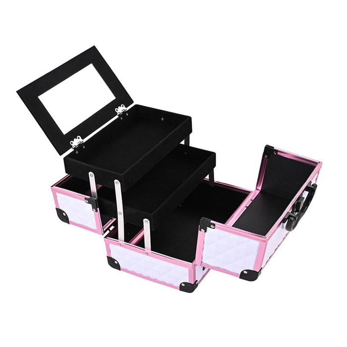 Crofta Portable Makeup Train Case Makeup Box Organizer for Girls Aesthetic Supplies