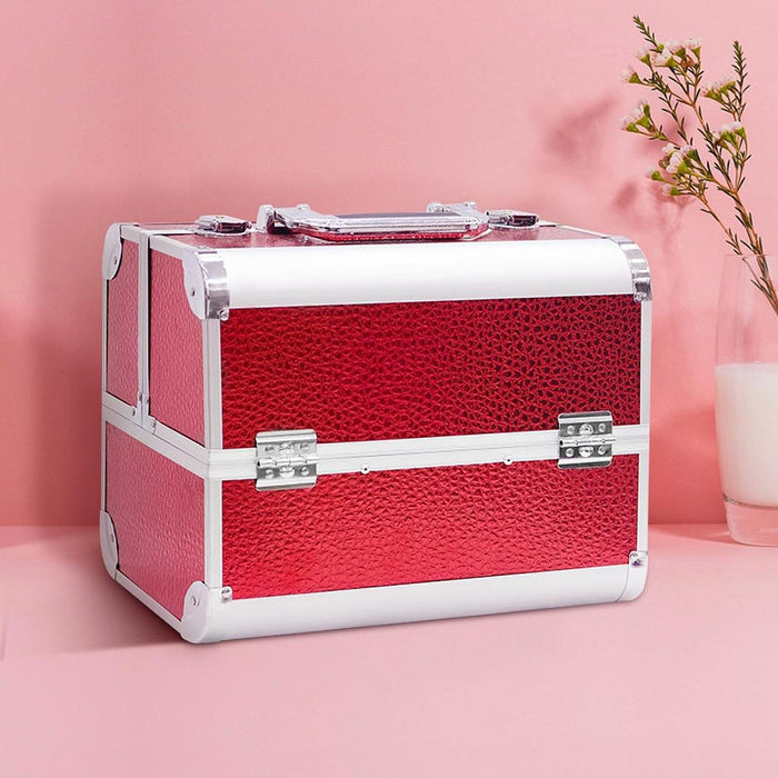 Crofta Makeup Case Beauty Cosmetic Box for Aesthetic Supplies Cosmetologist Jewelry Rose Red