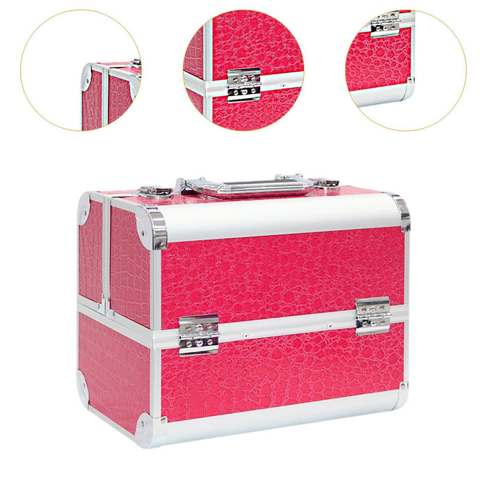 Crofta Makeup Case Beauty Cosmetic Box for Aesthetic Supplies Cosmetologist Jewelry Rose Red