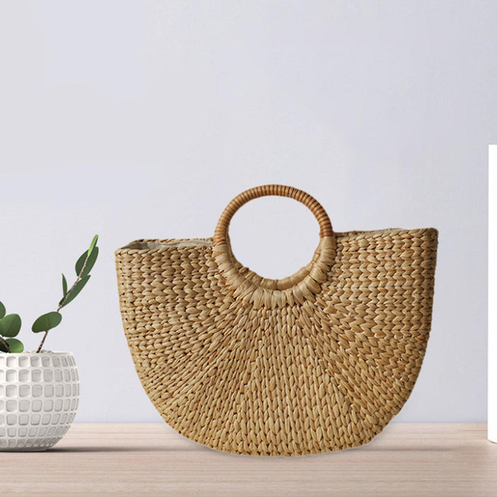 Crofta Woven Bag Handmade Fashionable Hand Woven Beach Tote for Daily Beach Camping L