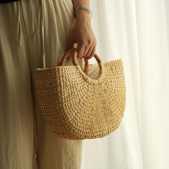 Crofta Woven Bag Handmade Fashionable Hand Woven Beach Tote for Daily Beach Camping L