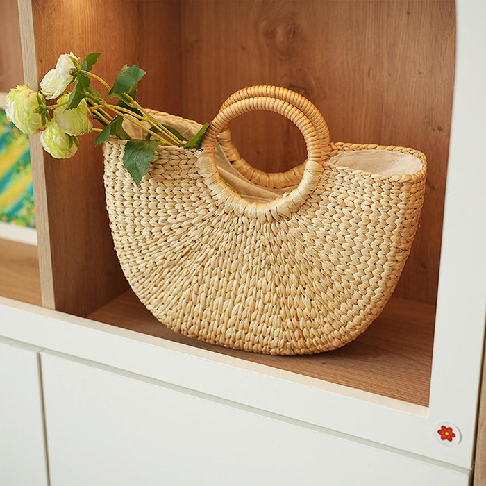 Crofta Woven Bag Handmade Fashionable Hand Woven Beach Tote for Daily Beach Camping L