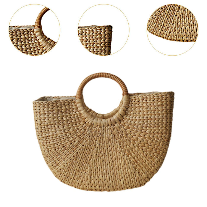 Crofta Woven Bag Handmade Fashionable Hand Woven Beach Tote for Daily Beach Camping L