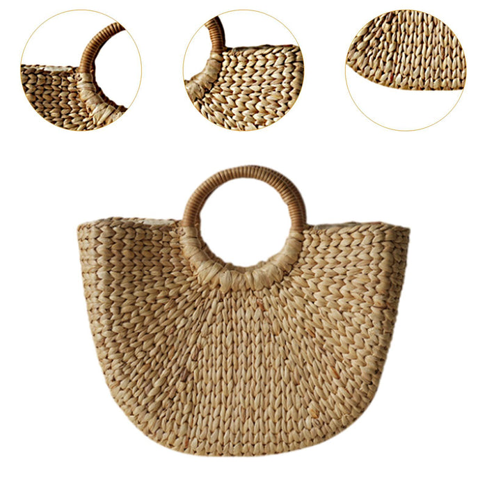 Crofta Woven Bag Handmade Fashionable Hand Woven Beach Tote for Daily Beach Camping S