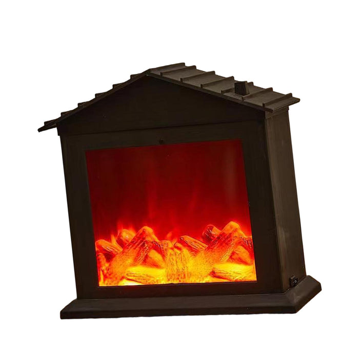 Crofta Fireplace Lantern LED Flame Christmas Ornaments Patio Parties Room Decor Triangular roof