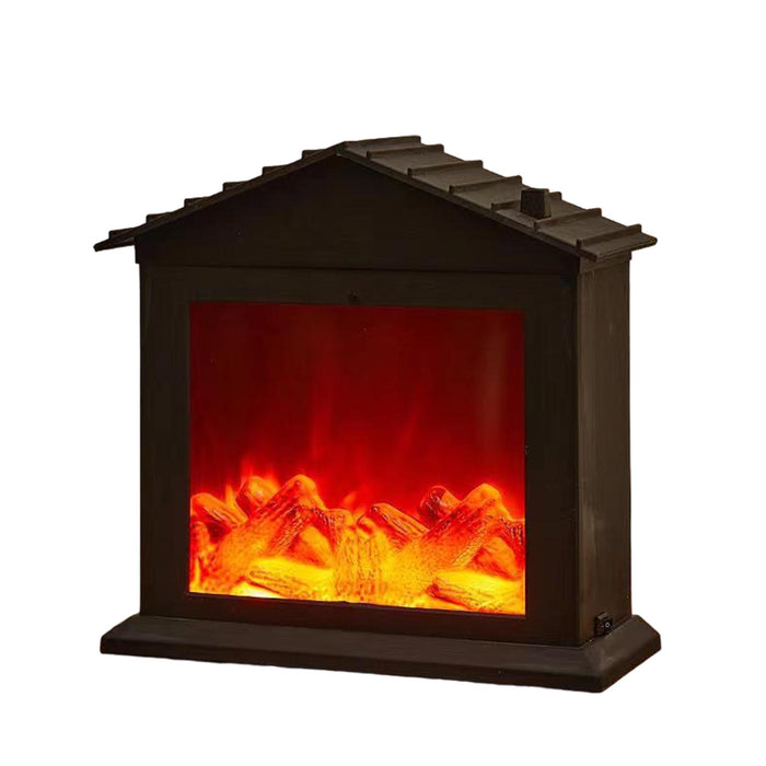 Crofta Fireplace Lantern LED Flame Christmas Ornaments Patio Parties Room Decor Triangular roof