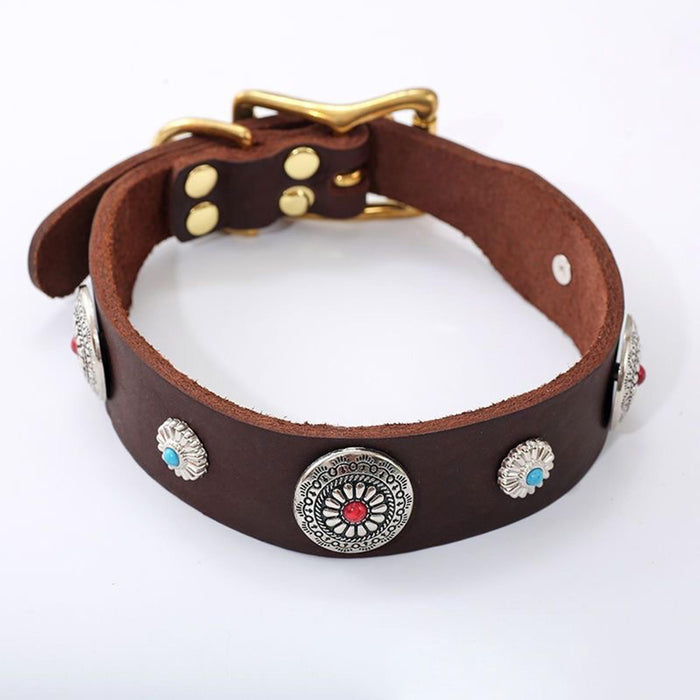 Crofta Dog Collar Retro Adjustable Puppy Collar for Training Outdoor Walking L