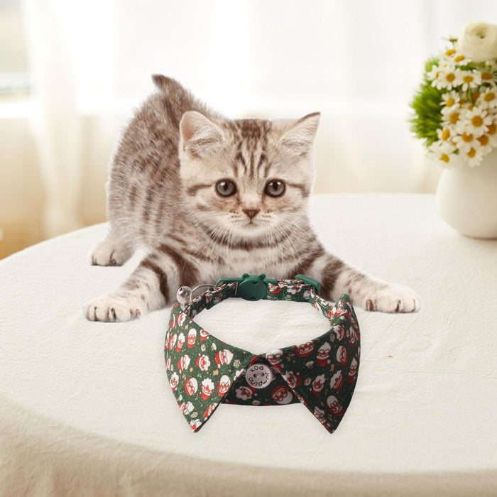 Crofta Christmas Cat Bowtie Adjustable Festive Cat Accessory for Kittens Small Dogs green