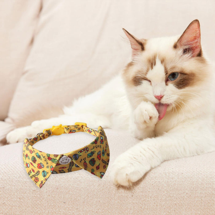 Crofta Christmas Cat Bowtie Adjustable Festive Cat Accessory for Kittens Small Dogs yellow