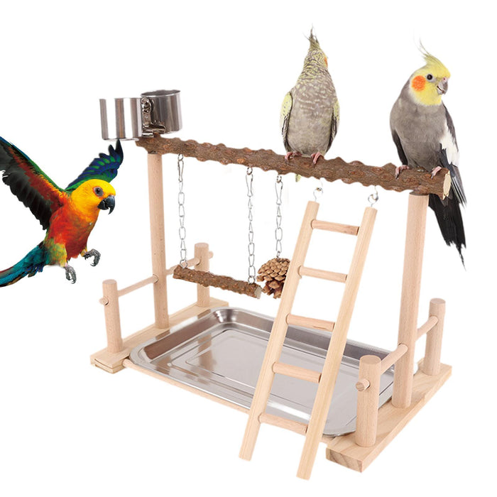 Crofta Wooden Bird Playground Exercise Activity Center for Cage Accessories Conures