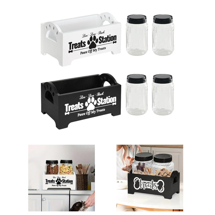 Crofta Pet Treat Holder with 2 Jars Convenient Cat Food Container with 2 Treat Jars white