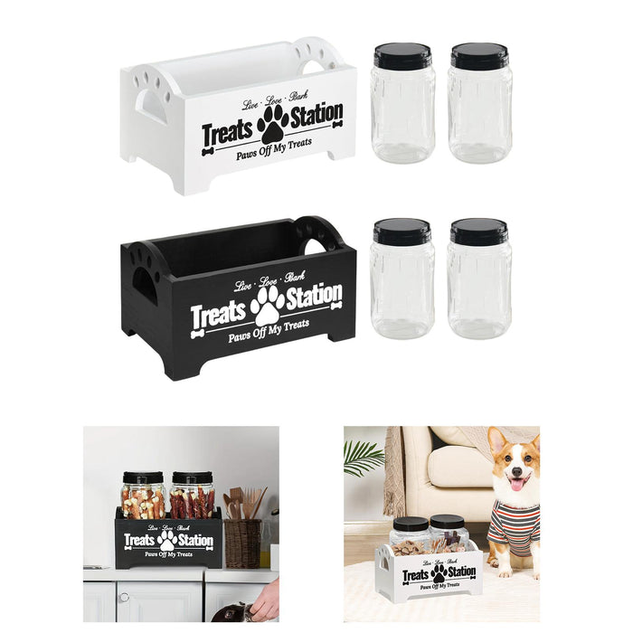 Crofta Pet Treat Holder with 2 Jars Convenient Cat Food Container with 2 Treat Jars white