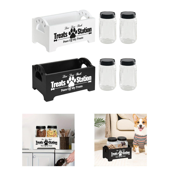 Crofta Pet Treat Holder with 2 Jars Convenient Cat Food Container with 2 Treat Jars white