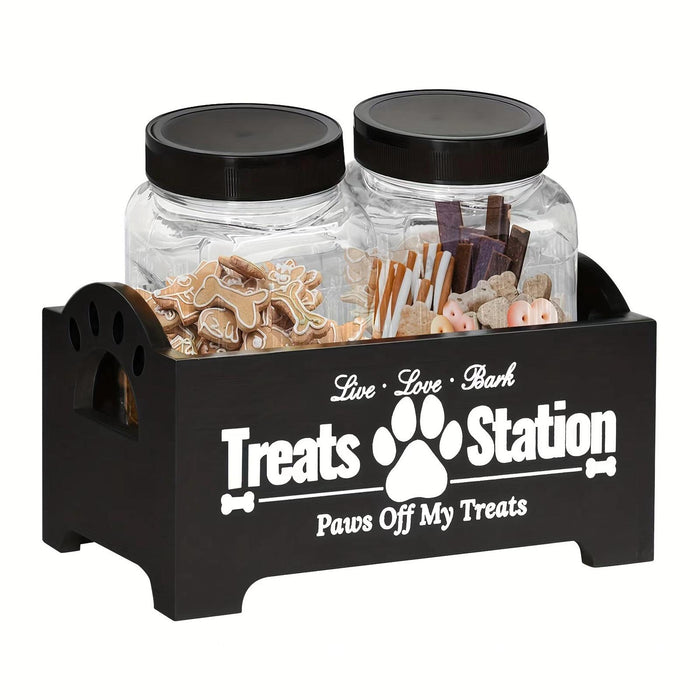 Crofta Pet Treat Holder with 2 Jars Convenient Cat Food Container with 2 Treat Jars white