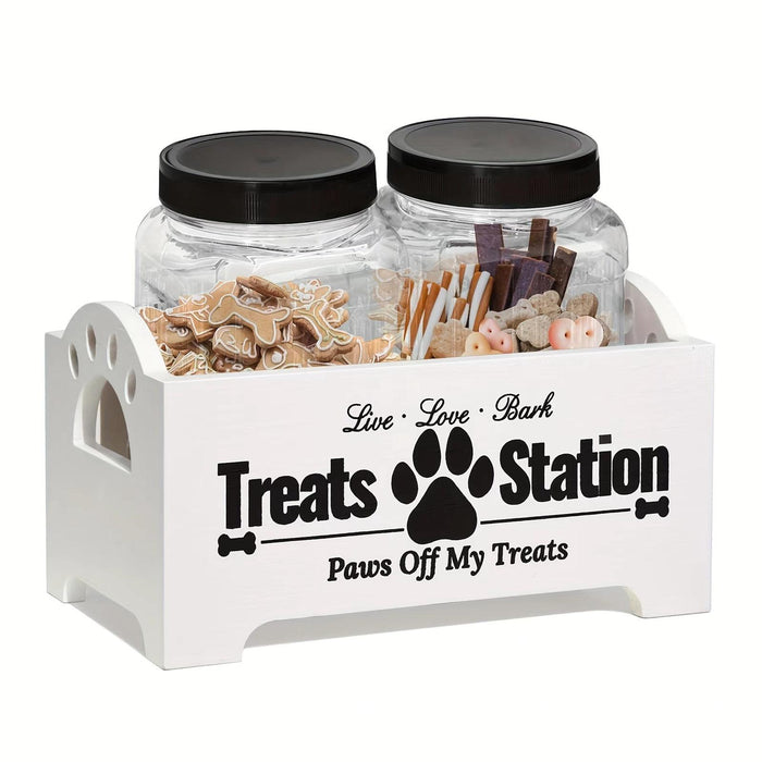 Crofta Pet Treat Holder with 2 Jars Convenient Cat Food Container with 2 Treat Jars white