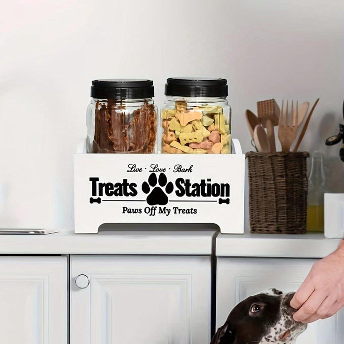 Crofta Pet Treat Holder with 2 Jars Convenient Cat Food Container with 2 Treat Jars white