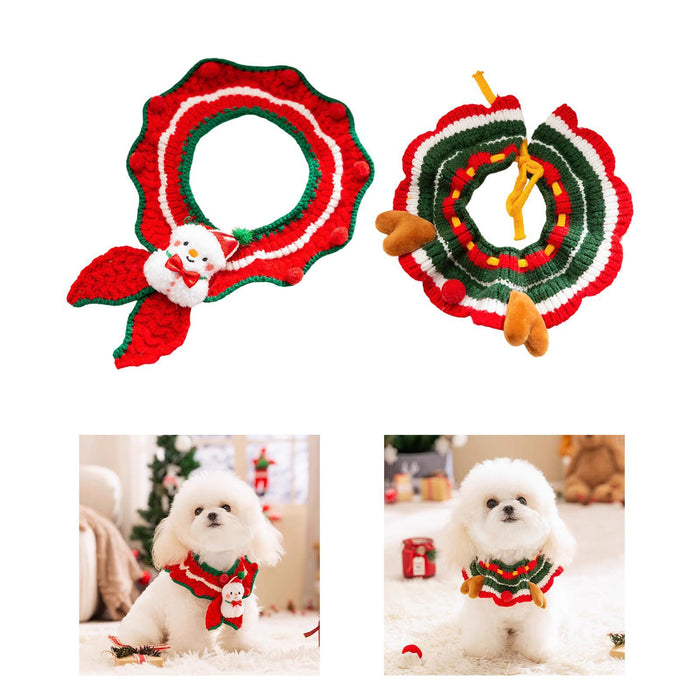 Crofta Knitting Cat Collar Handmade Adjustable Decorative Neckwear Necklace for Cat Snowman