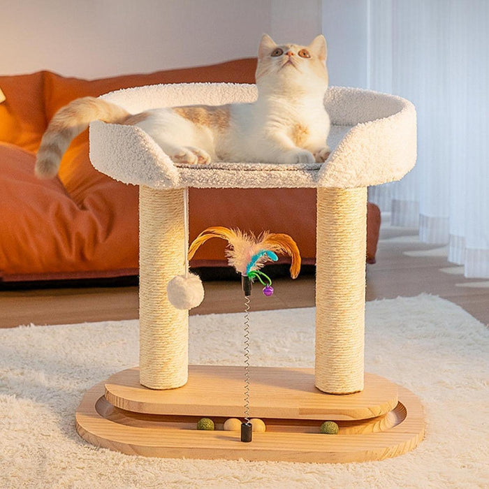 Crofta Cat Tree Toy Double Layers Double Turntable for Indoor Cats Modern Cat House