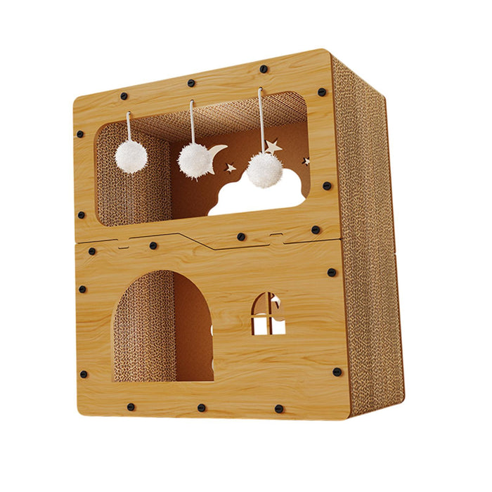 Crofta Cat Scratcher House Hideaway Cardboard Cat House Kitten Pet Gift Indoor Cats without door curtain