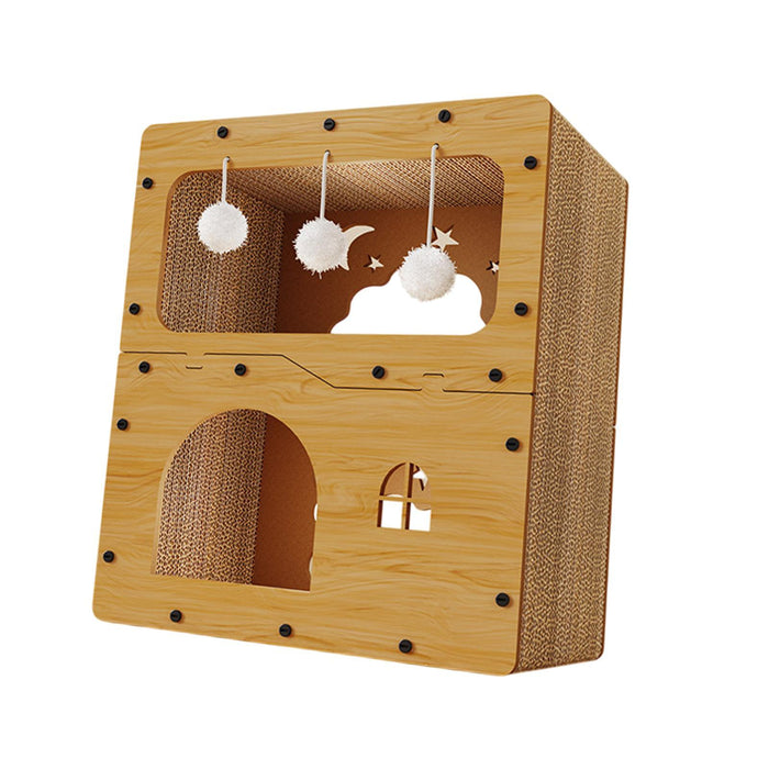 Crofta Cat Scratcher House Hideaway Cardboard Cat House Kitten Pet Gift Indoor Cats without door curtain