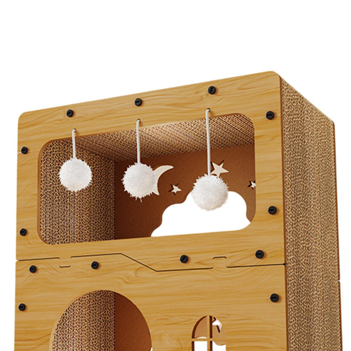 Crofta Cat Scratcher House Hideaway Cardboard Cat House Kitten Pet Gift Indoor Cats without door curtain