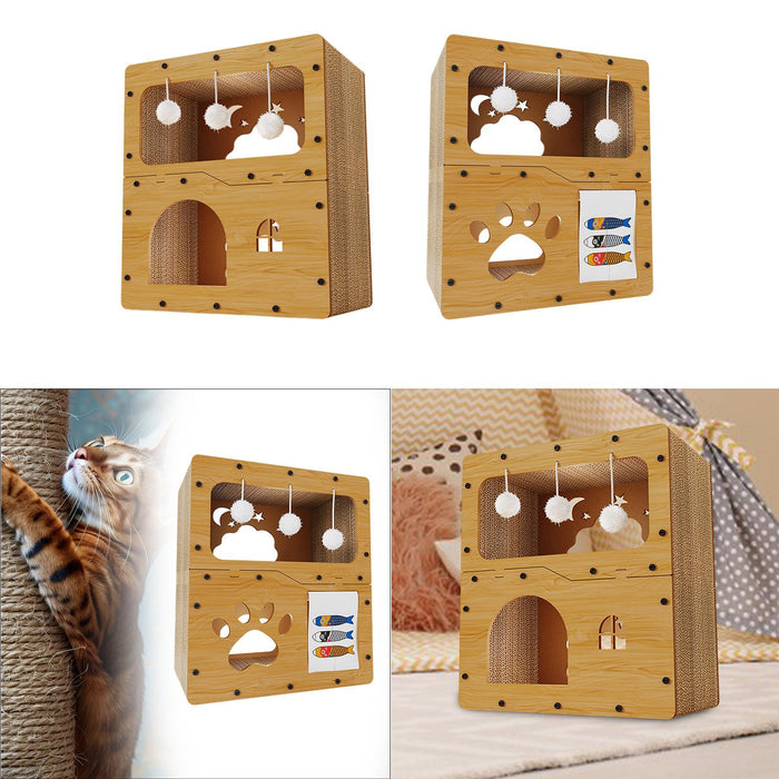 Crofta Cat Scratcher House Hideaway Cardboard Cat House Kitten Pet Gift Indoor Cats without door curtain