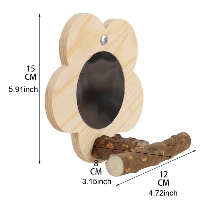 Crofta Wooden Parrot Mirror Toy Birdcage Stand Perch for Cockatiels Parrot Lovebird