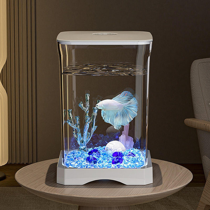 Crofta Betta Fish Tank Transparent Small Desktop Aquarium for Home Living Room Frog White