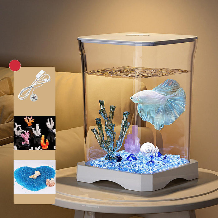 Crofta Betta Fish Tank Transparent Small Desktop Aquarium for Home Living Room Frog White