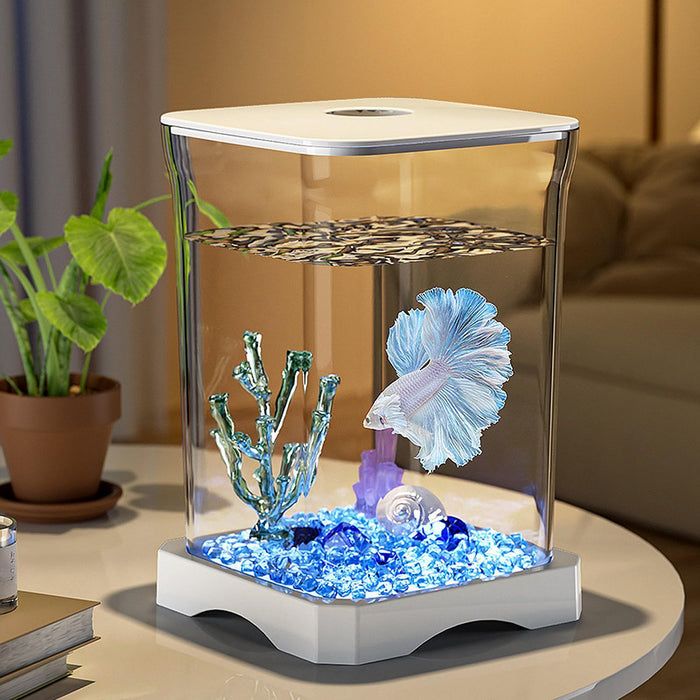 Crofta Betta Fish Tank Transparent Small Desktop Aquarium for Home Living Room Frog White