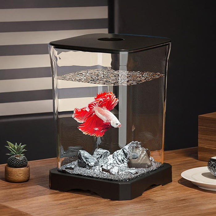 Crofta Betta Fish Tank Transparent Small Desktop Aquarium for Home Living Room Frog Black