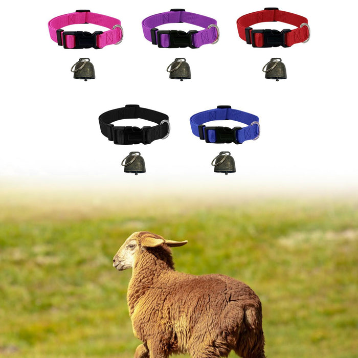 Crofta 5 Pieces Goats Collar Set Anti Slip Cow Adjustable Grazing Copper Bell Collar