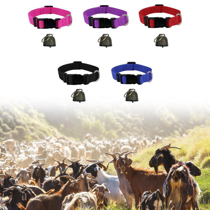 Crofta 5 Pieces Goats Collar Set Anti Slip Cow Adjustable Grazing Copper Bell Collar